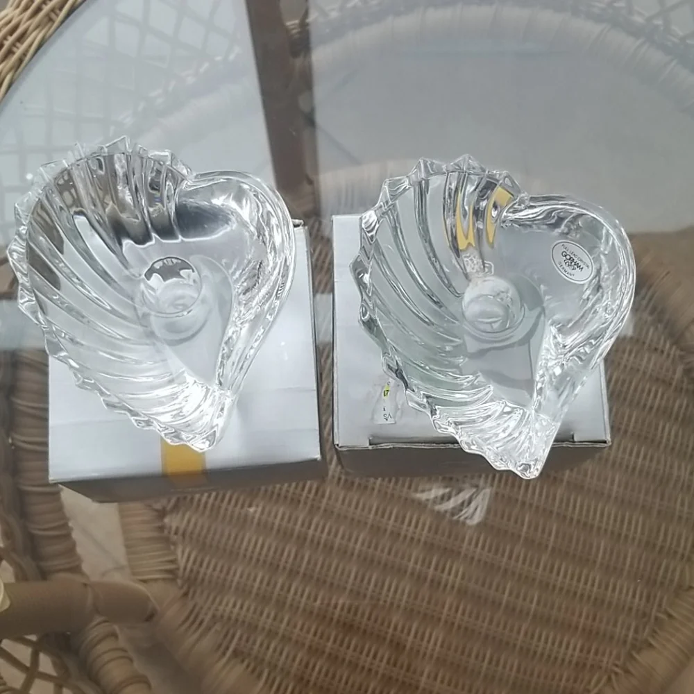 Gorham heart crystal candle holders, pair